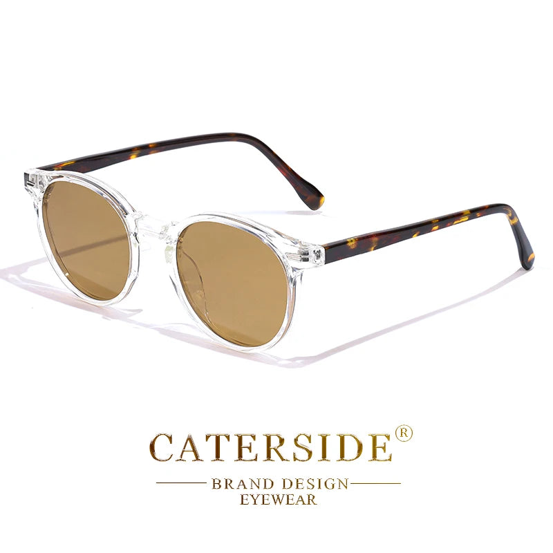 CATERSIDE Retro Polarized Round Sunglasses Men TR90 / Acetate Vintage Sun Glasses Women Punk Driving Travel Lunette De Soleil