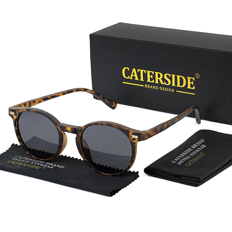 CATERSIDE Retro Polarized Round Sunglasses Men TR90 / Acetate Vintage Sun Glasses Women Punk Driving Travel Lunette De Soleil