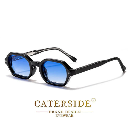CATERSIDE Fashion Polygon Sunglasses Men Small Frame Gradient Lens Sun Glasses for Summer Beach Party Ideal Choice for Gifts