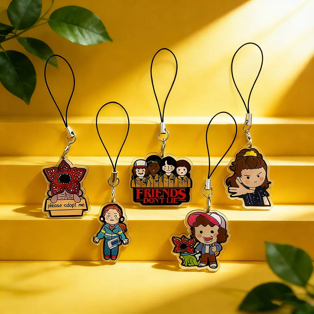 5PCS Cute Demogorgon Phone Chains, Acrylic Cartoon Phone Pendant Charms, Anti-Loss Lanyard Keychain