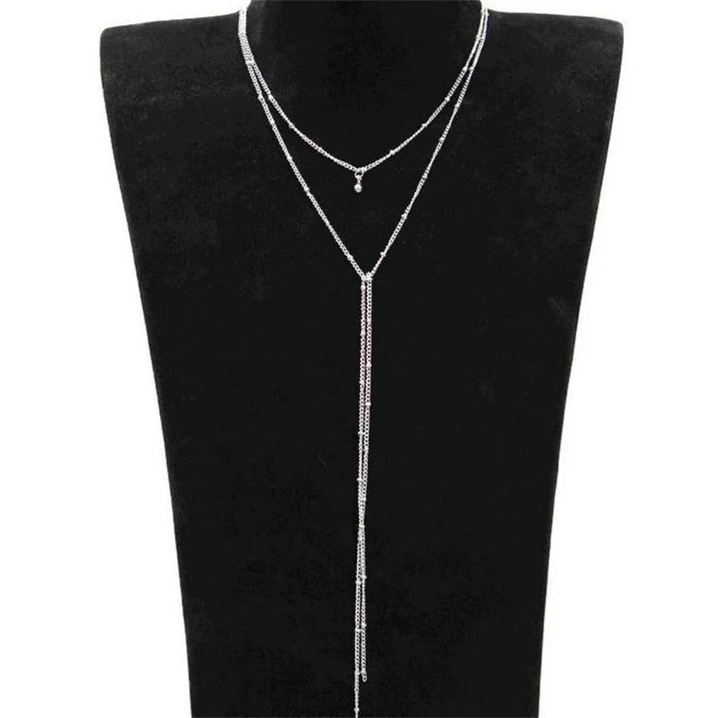 Trendy Gold Plated Lariat Necklace for Women Double Layer Chain Long Y-shaped Necklaces Fashion Jewelry Gifts Body Accessories