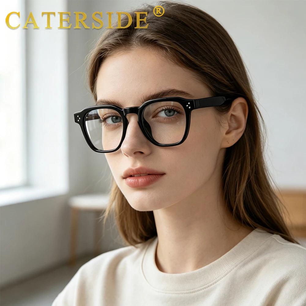 CATERSIDE Classic Men's and Women's Anti Blue Light Glasses High-Quality Tr-90 Square Eyeglass Frame Computer Protective Glasses