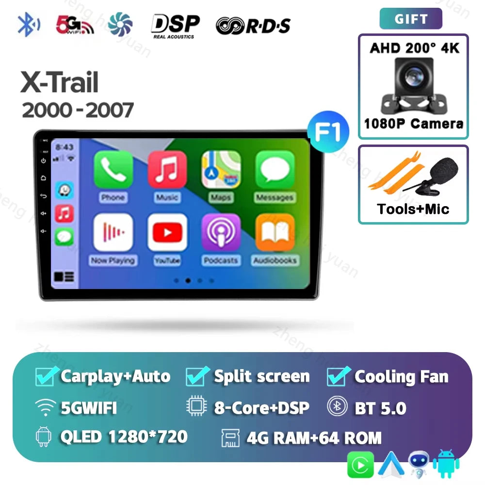 Android 15 For Nissan X-Trail X Trail X - Trail 1 T30 2000 - 2007 2K QLED CarPlay Auto Car Radio Multimedia Video Player GPS