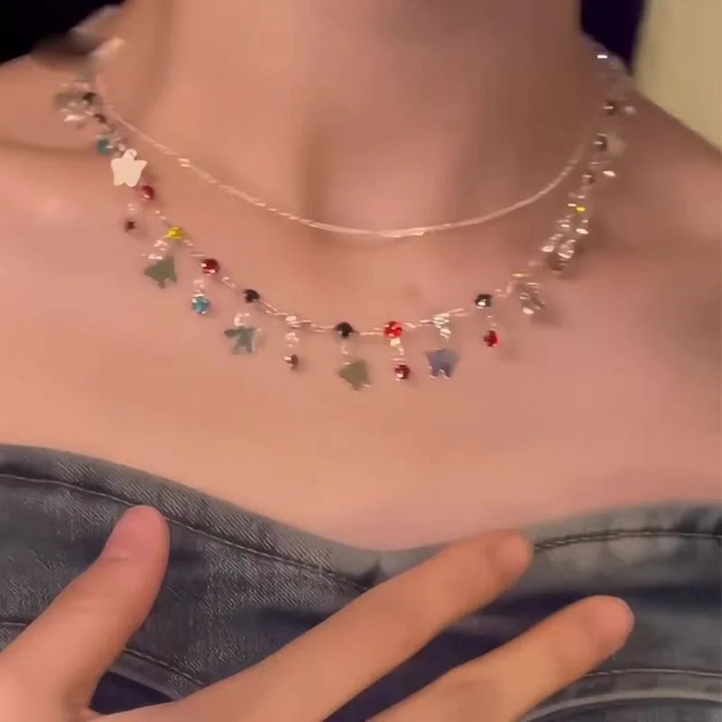 Exquisite Luxury Crystal Zircon Butterfly Necklace for Women Elegant Double Layer Clavicle Chain Choker Party Wedding Jewelry