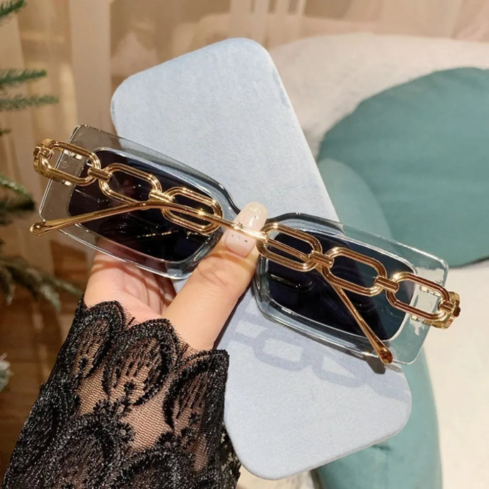 Personality Hip-hop Metal Chain Sunglasses Fashion Polygon Small Frame Street Photo Sunglasses Square Models for Women