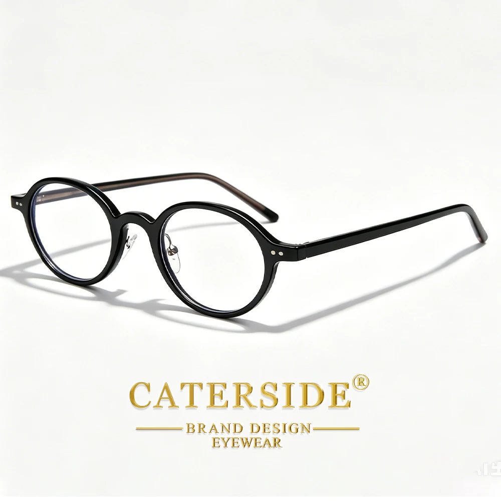 CATERSIDE Fashion Women's Flat Lens Tr-90 Oval Shaped Eyeglass Frame Acetate Temple Men's Ultra Light Decorative Eyeglass Frame
