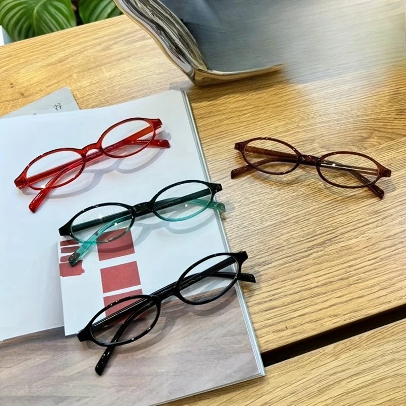 4 Pack Polycarbonate Y2K Fashion Oval Frame Non-Prescription Spectacles with Full Rim
