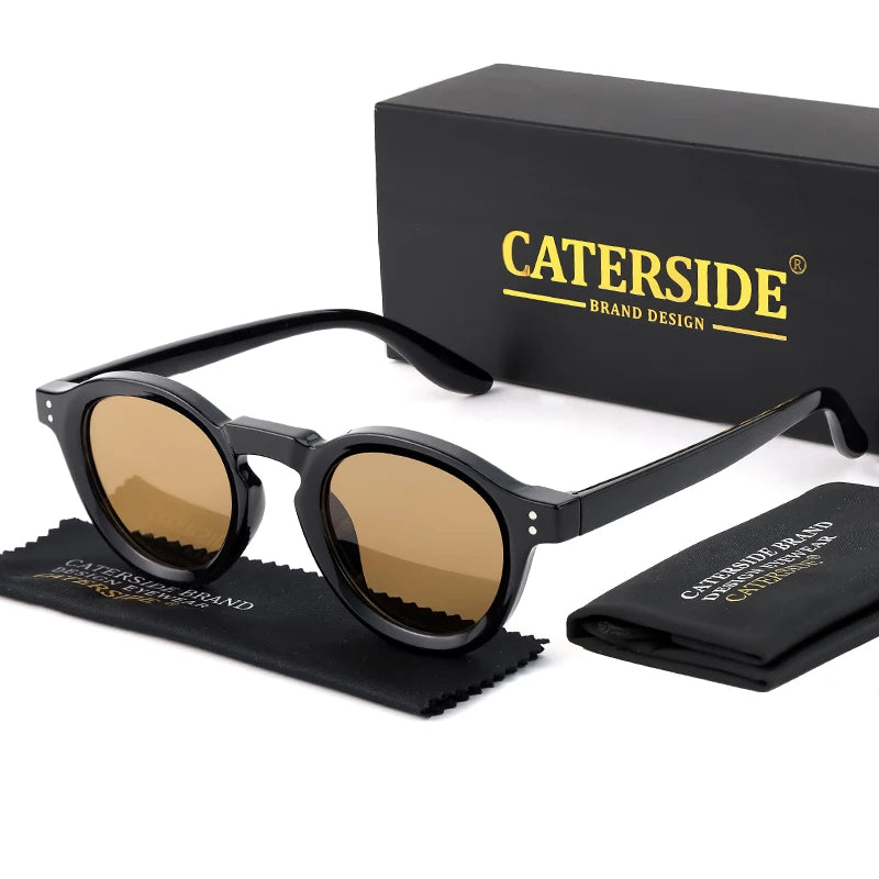CATERSIDE Round Polarized Sunglasses Men Retro TR90 High-Quality TAC Lenses Sun Glasses Women Driving Fishing Eyewear Travel