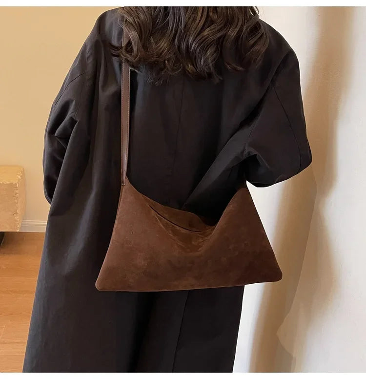 Women's Slouchy Vintage Frosted Suede Shoulder Underarm Bag Simple Tote Bag