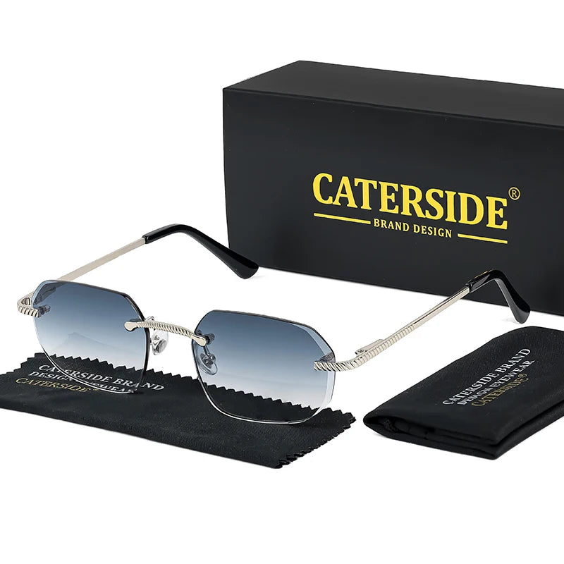 CATERSIDE New Retro Rimless Sunglasses Men's Polygon Luxury Brand Designer Sun Glasses Women Party Festival Eyewear Gift Case