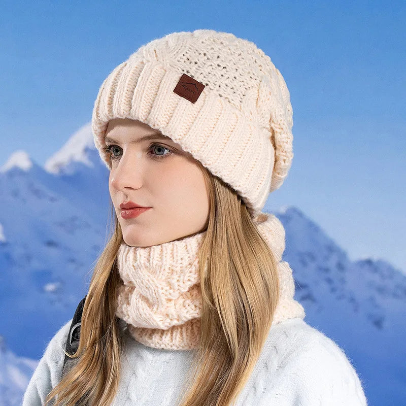 Xinbaoguan 60% acrylic 8395 winter hat scarf set for women, cold resistant and warm knitted hat, ear protection sleeve, yarn cap