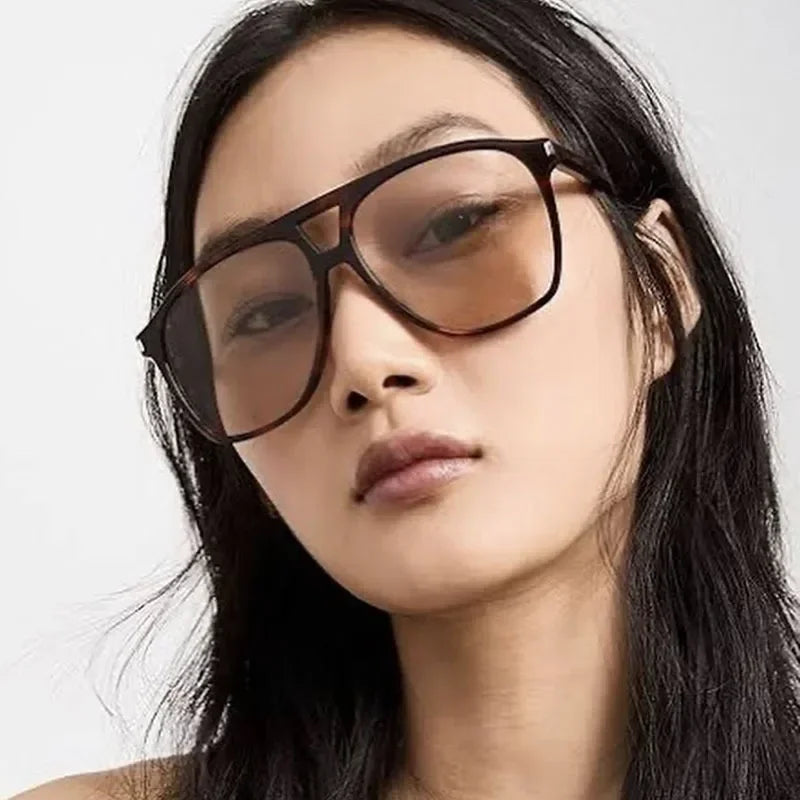 JNPCXI Vintage Double Bridges Pilot Women Sunglasses Fashion Square Black Tea Shades UV400 Men Sun Glasses