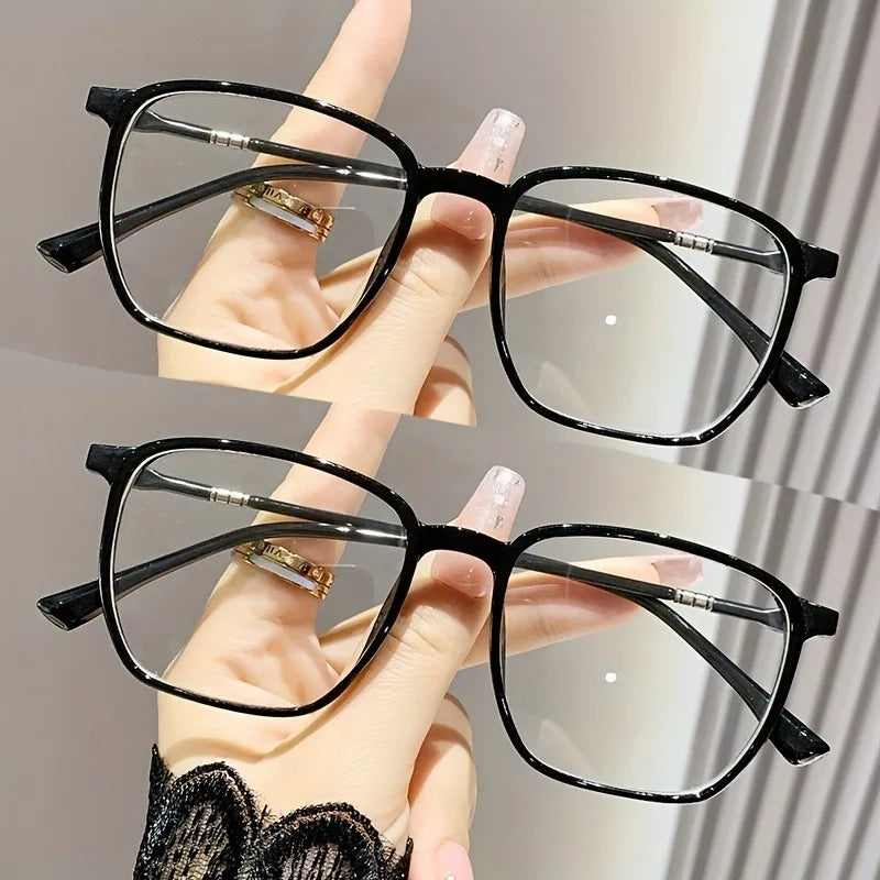 2 Pairs of Square Frame Non-Prescription Glasses Ultra-Light Full Frame PC Frames PC Non-Diopter Lenses Ideal Gift for Friend