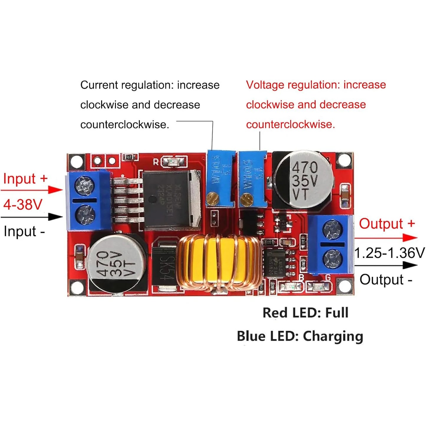 2Pcs XL4015 Max 5A DC-DC Adjustable Buck Converter 4-38V to 1.25-36V, High Power LED Constant Current Driver Module, DC to DC