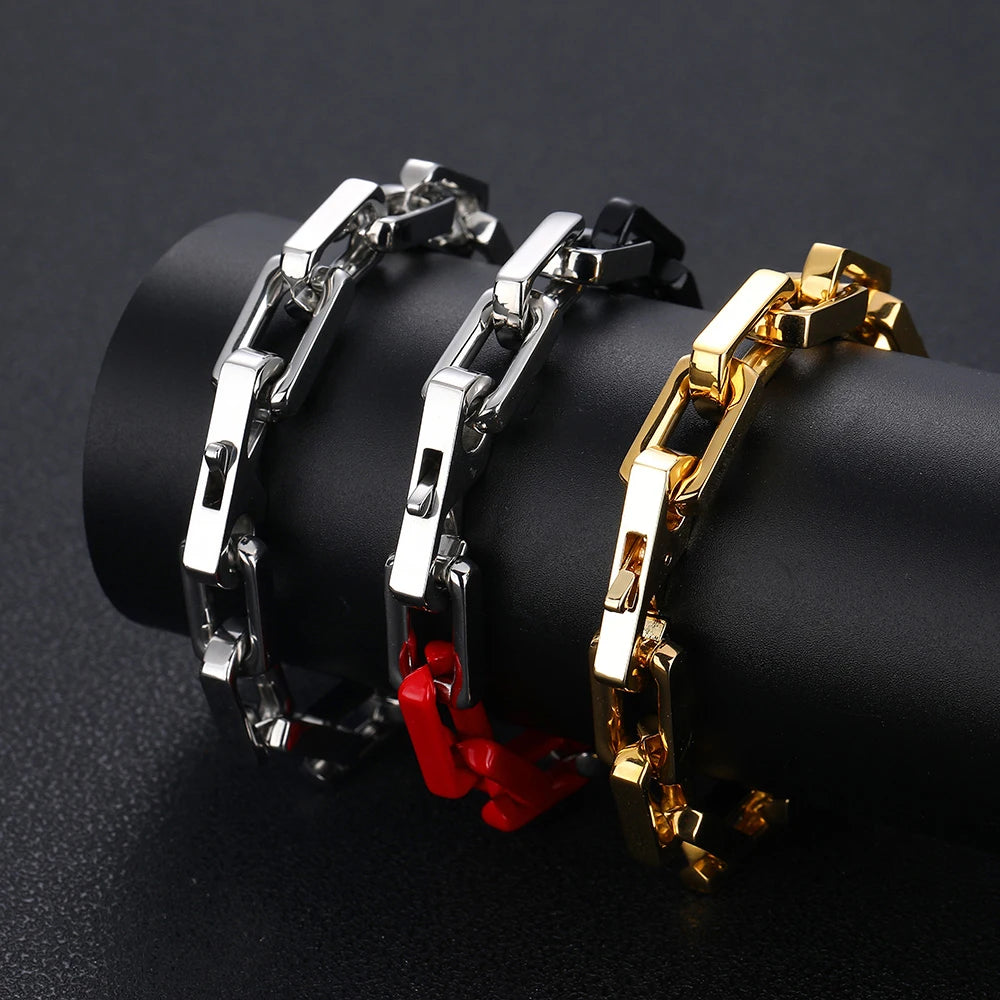 Stainless Steel Coarse Choker Chain, Men's Plated Gold Fashion Bracelet Jewelry