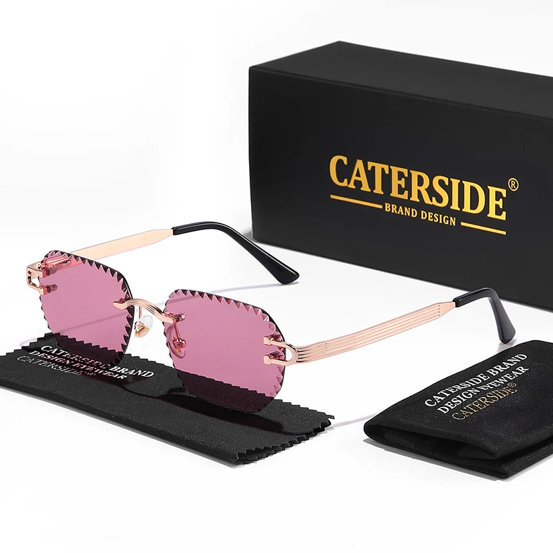 CATERSIDE New Rimless Sunglasses Men Square Fashion Cutting Lens Brand Design Sun Glasses for Women Party Festival Eyewear Gift