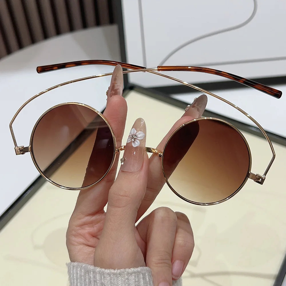 JNPCXI Retro Small Round Metal Sunglasses Women Fashion Unique Legs Clear Gradient Mirror Lens Shades UV400 Men Punk Sun Glasses