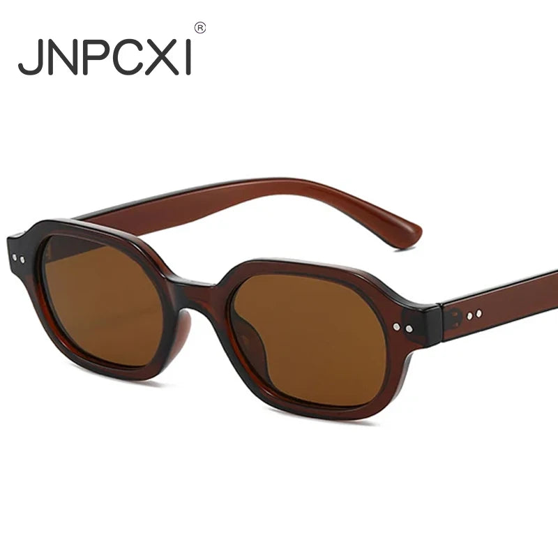 JNPCXI Vintage Rivets Square Sunglasses Women Fashion Clear Tea Tea Gradient Shades UV400 Men Trending Punk Sun Glasses