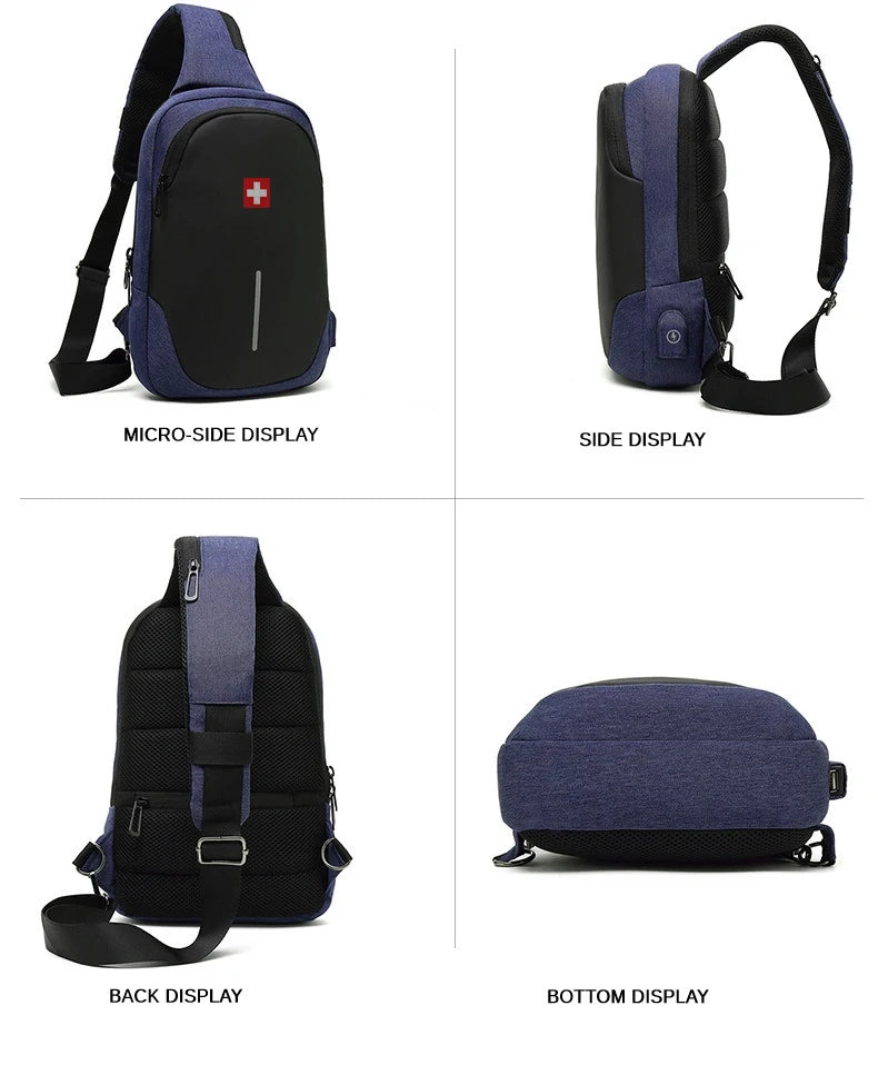 SWISS Men's Chest Bag Solid Color Outdoor Casual Fashion Shoulder Crossbody Bag