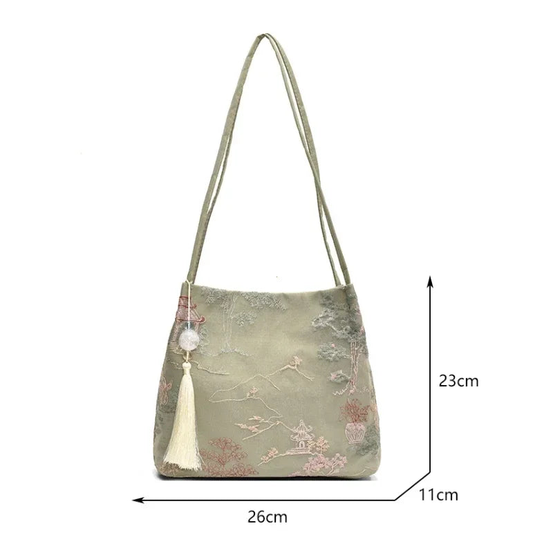 New Chinese Style Retro Bag 2026 New Models Silk Jacquard Fashionable Minimalist Bag Single Shoulder Diagonal Cross Women's Bag