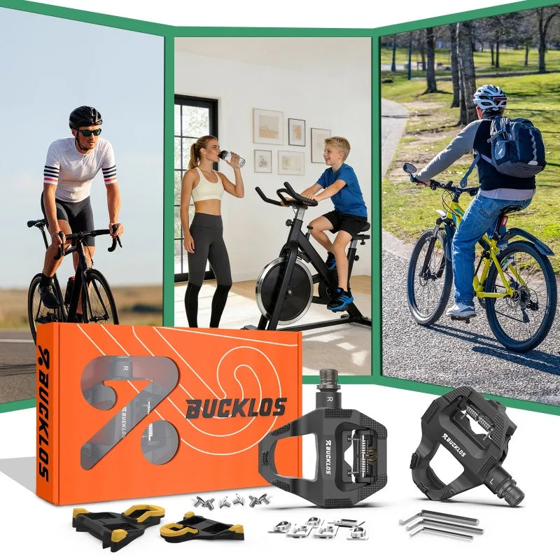 BUCKLOS Carbon Road Bike Lock Pedals for Shimano SPD SL 6 Degree Bicycle Self-Locking Pedal with Locking Plate Cycling Parts