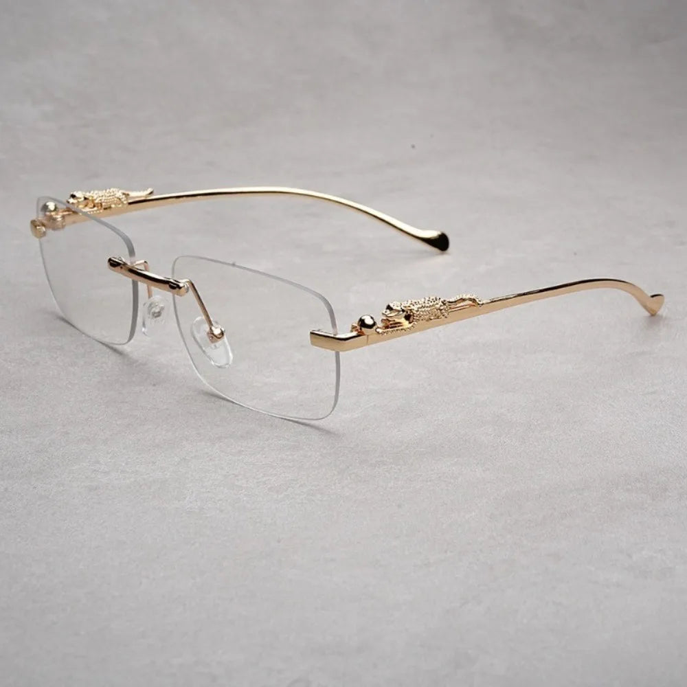 Square Frame Sun Protection UV Sunglasses Female Korean Version Rimless Fashion Cheetah Decoration Sunglasses
