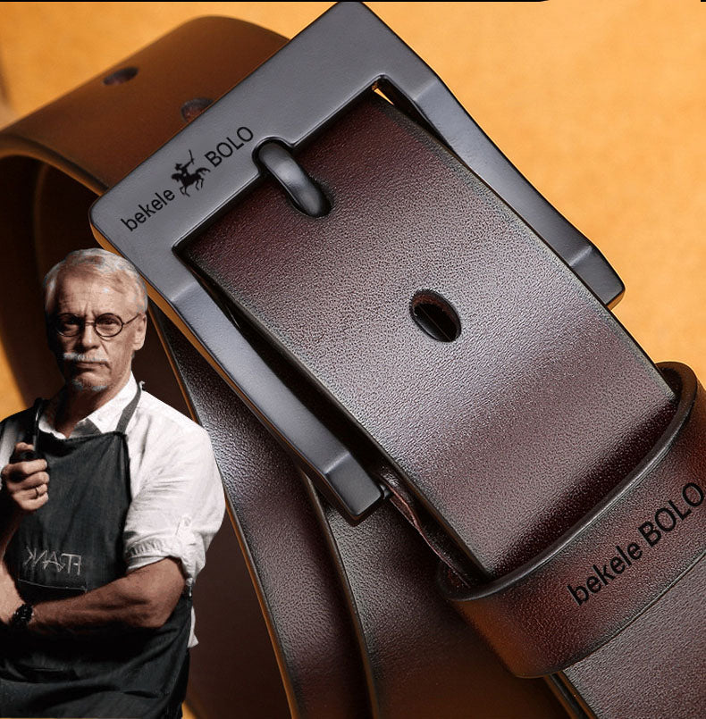 Brown Genuine Leather Men's Belt Fashion Alloy Belts Buckle Luxury Jeans Belts