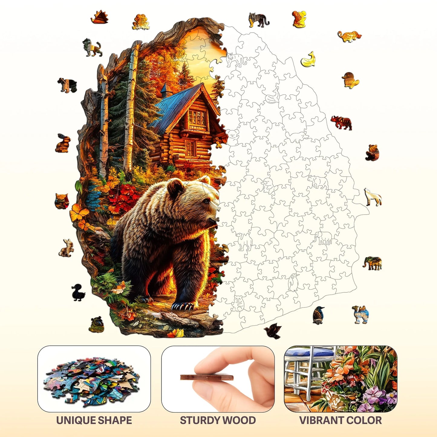 Animals And Nature Wooden Puzzle Creative Wooden Decor Christmas and Halloween Gift Toy for Teen and Kid