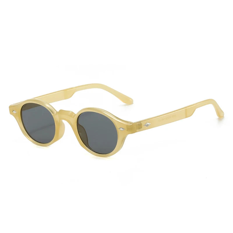 JNPCXI New Fashion Small Oval Women Sunglasses Retro Rivets Men Gray Green Shades UV400 Sun Glasses Trending Punk Sun Glasses