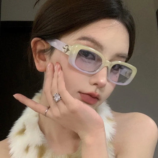 2PCS Rectangle Vintage Sunglasses Women Square Glasses Female Fashion Retro