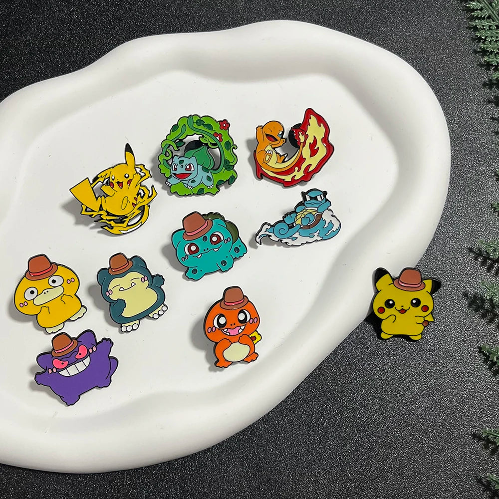 10 Pcs Pikachu Enamel Pin Set Fashion Cartoon Brooch Metal Badge Jewelry for Backpack Accessories Christmas Gift for Friends