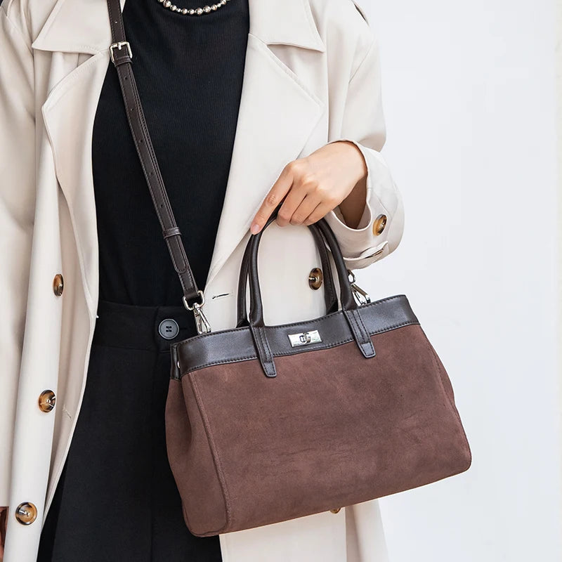 New Women's Natural Suede Leather Shoulder Bag Female Casual Soft Cowhide Durable Handbags Ladies Fashion Luxury Designer Bags