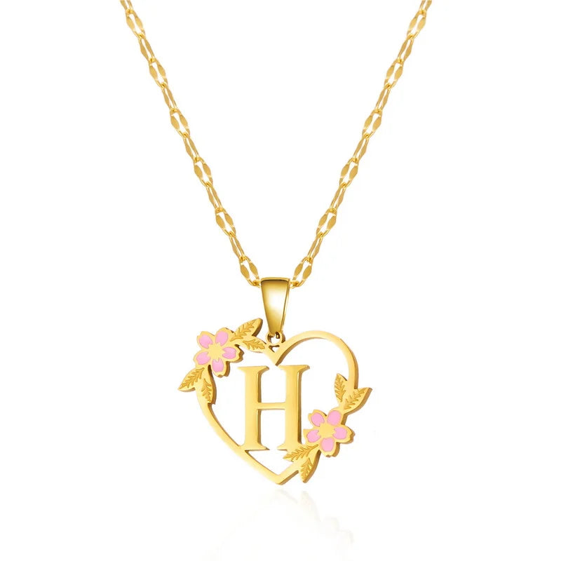 Stainless Steel Heart A-Z Initial Letter Pendant Necklace for Women Fashion Gold Color 26 Alphabet Necklace Party Jewelry Gifts