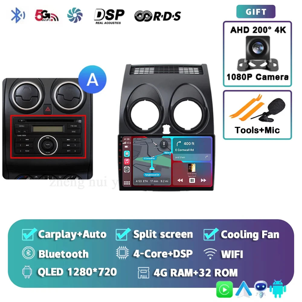 For Nissan Qashqai 1 J10 2006 - 2013 Android 15 4G WIFI Car Radio Carplay Auto Multimedia Stereo Video Player GPS Navigation