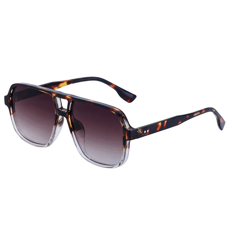 JNPCXI Retro Double Bridges Square Women Gradient Green Pink Sunglasses Shades UV400 Fashion Rivets Decoration Men Sun Glasses