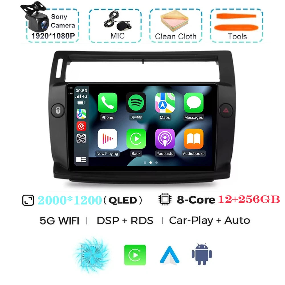 For Citroen C4 C-Triomphe C-Quatre 2004 - 2009  Carplay Auto Android 15 Car Radio Multimedia Video Player Navigation wifi 4G RDS