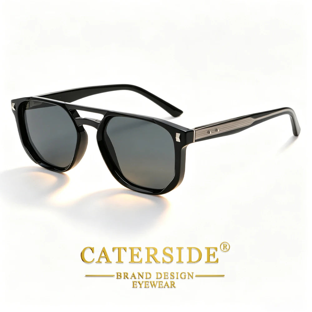 CATERSIDE Men's Pilot Sunglasses Flat Top Double Bridges Square Frame Design Sun Glasses Women's Outdoor Fashion Glasses UV400