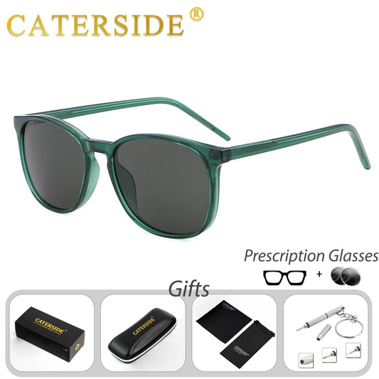 CATERSIDE Men's Prescription Sunglasses Customized Round Lens Optical Sunglasses Women's Outdoor Driving Prescription Glasses