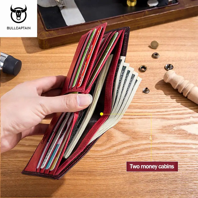 BULLCAPTAIN RFID Blocking Men's Leather Wallet Bifold Slim Wallet Multi-card Card Holder ID Wallet QB 05