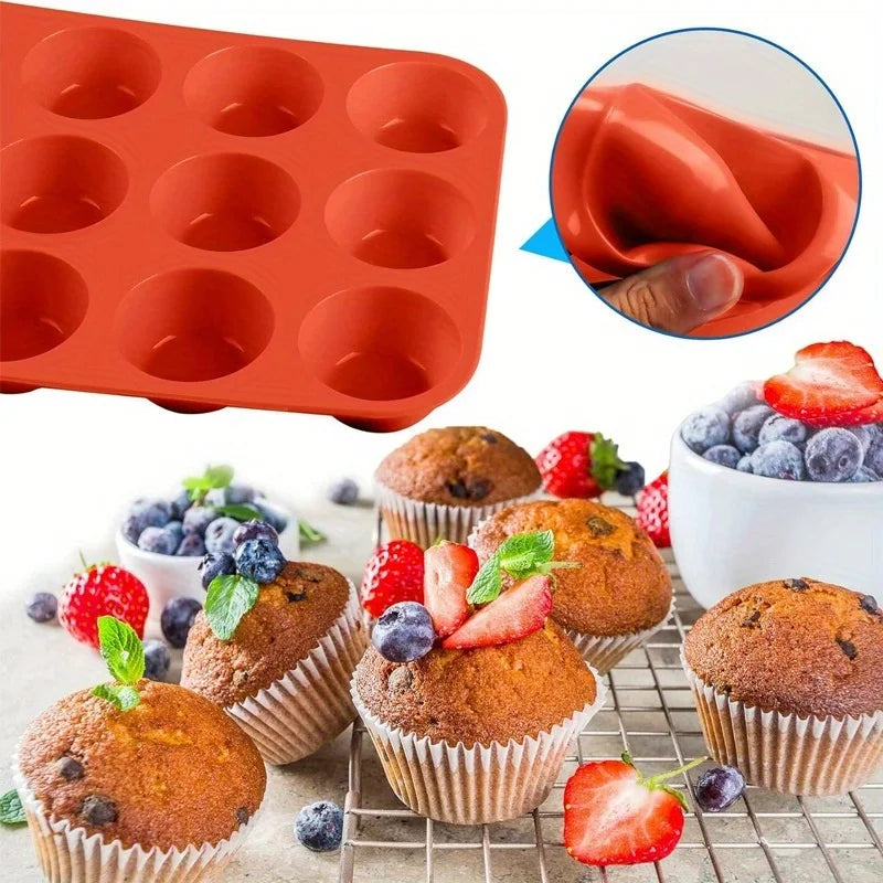 1pc Premium Non-Stick Silicone Muffin Pan,12-Cavity Oven-Safe Baking Tray, Easy Release & Clean, for Perfectly Baked Goods
