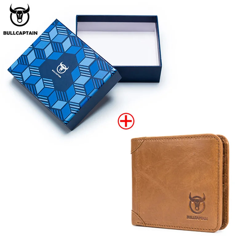 BULLCAPTAIN Free Print Photos Men's Genuine Leather Short Wallet 2021 New Simple Wallets RFID Small Mini Card Holder