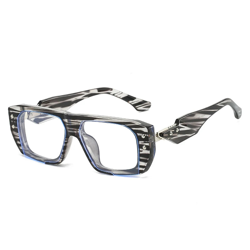 JNPCXI New Square Rivets Sunglasses Women Fashion Gray Stripe Gradient Shades UV400 Men Clear Lens Frame