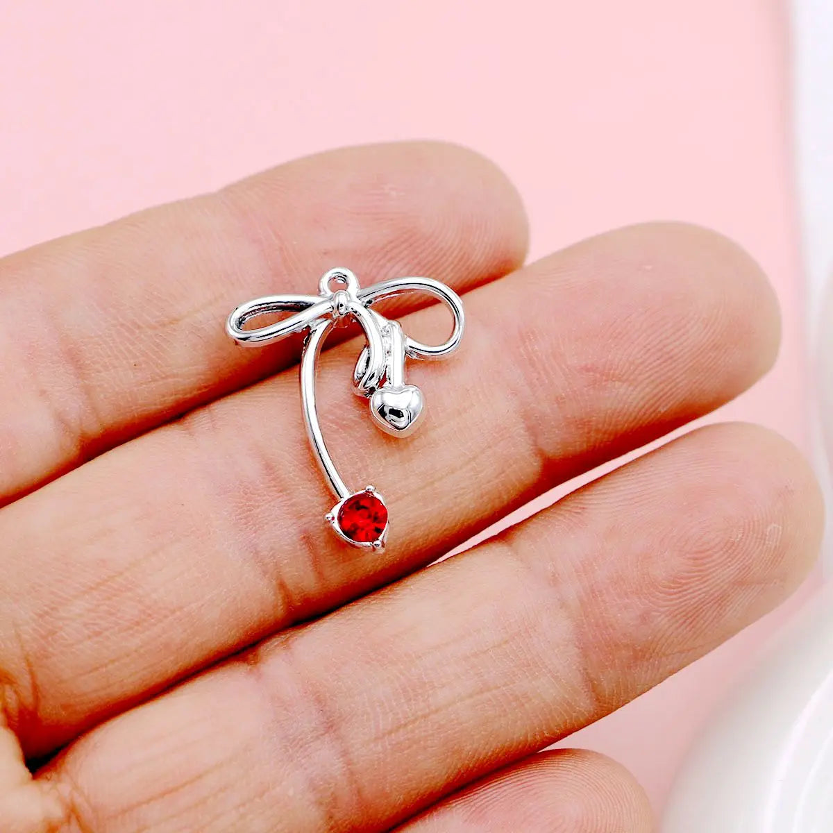 10Pcs Golden/Silvery Color Red Crystal Bow Charms Pendant for Jewelry Making Necklace Earrings Accessories DIY Bracelet