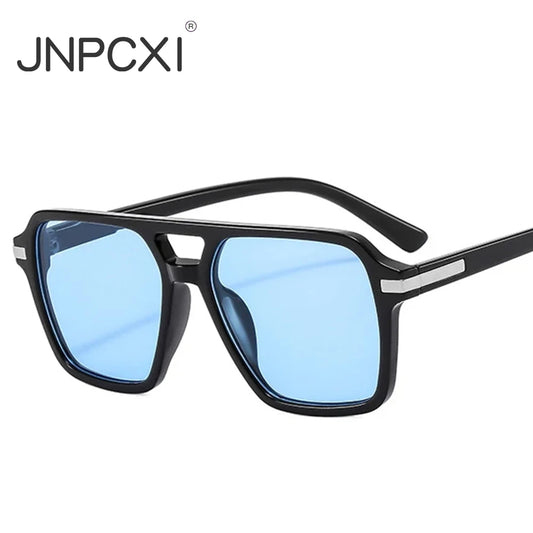 JNPCXI Vintage Double Bridges Square Sunglasses Men Gradient Lens Eyewear Shades Women Trending Sun Glasses UV400
