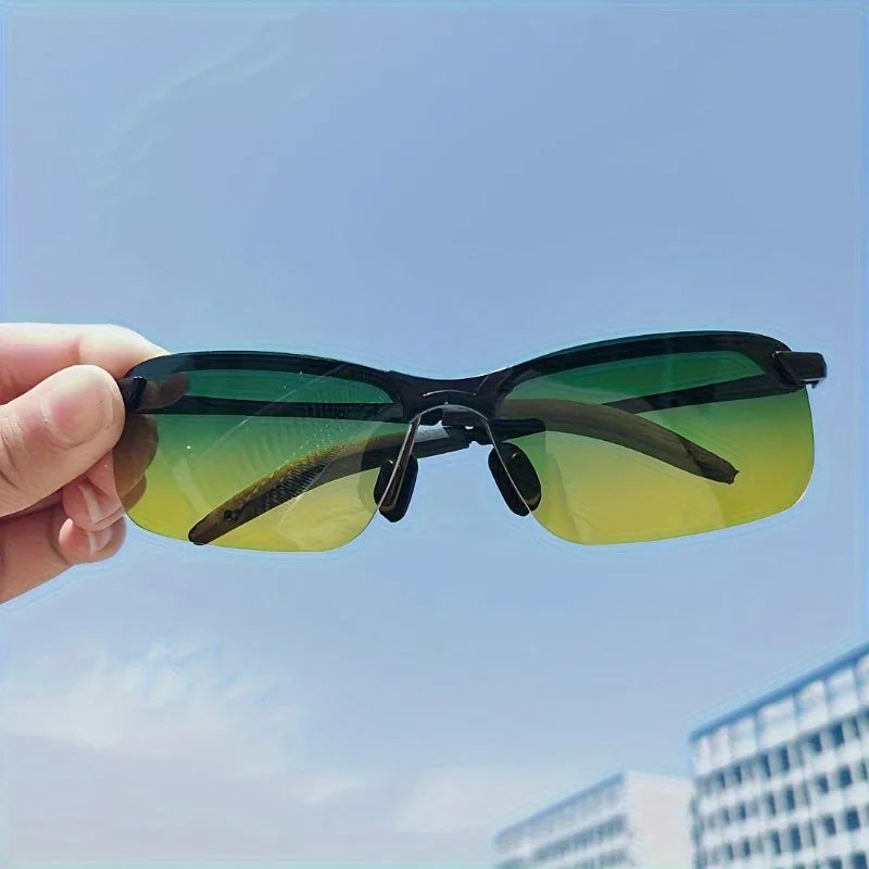 2-piece set, men's and women's day and night driving glasses, stylish square frame with yellow PC lenses