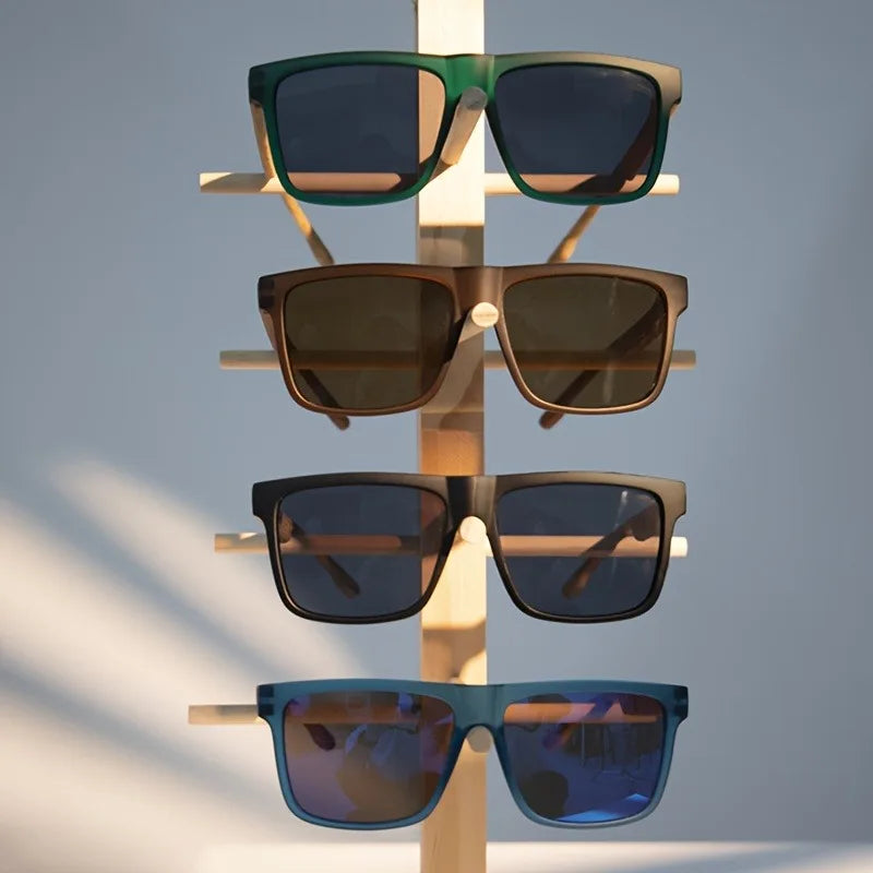 Wood Grain Spring Hinge Sunglasses Classic Retro Square Frame UV400 Unisex Comfort Fit for Daily Casual Wear