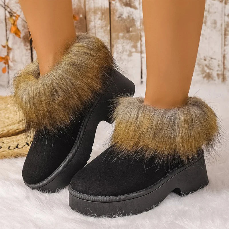 High Heel Platform Snow Boots Women Winter Fashion Gradient Furry Snow Boots Woman Slip On Non Slip Warm Plush Booties Ladies