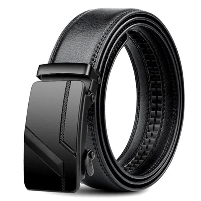 Men's Belt Fashion Luxury Alloy Automatic Buckle Black PU Leather Black Belts
