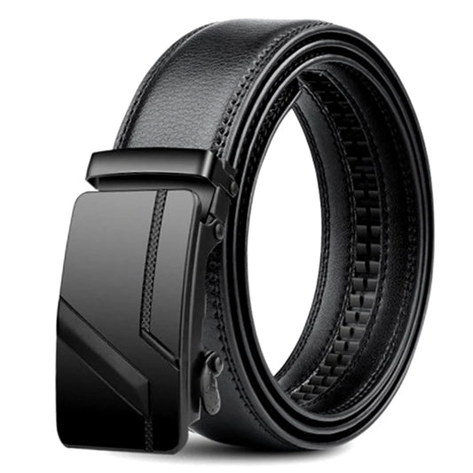 Men's Belt Fashion Luxury Alloy Automatic Buckle Black PU Leather Black Belts