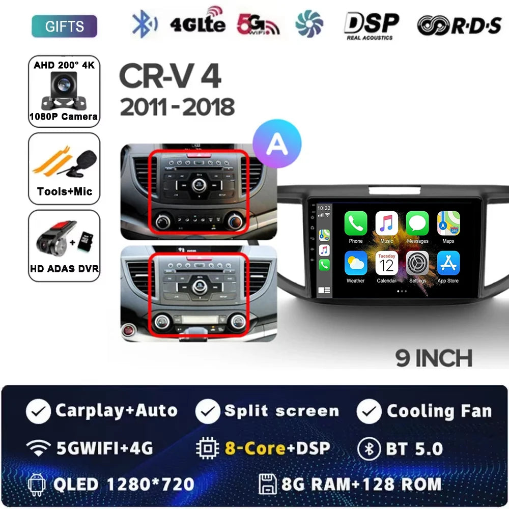 For Honda CR-V CRV 4 RM RE 2011 - 2018 Android 15 Car Radio GPS Navigation QLED Carplay Auto Multimedia Stereo Player BT